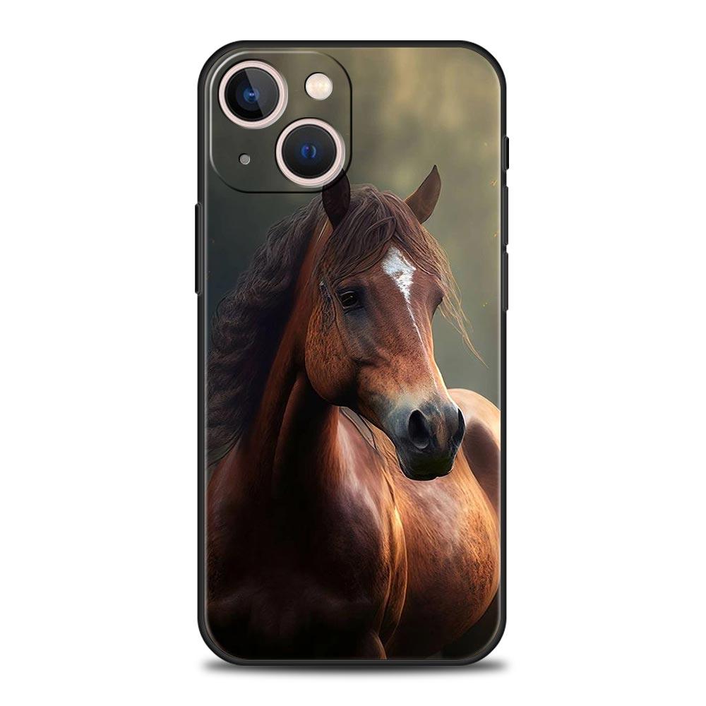 Чехол для телефона с лошадью для iPhone 17 16 15 Pro Max 11 12 13 14 7 8 Plus SE 2020 X XR XS Мягкий Черный