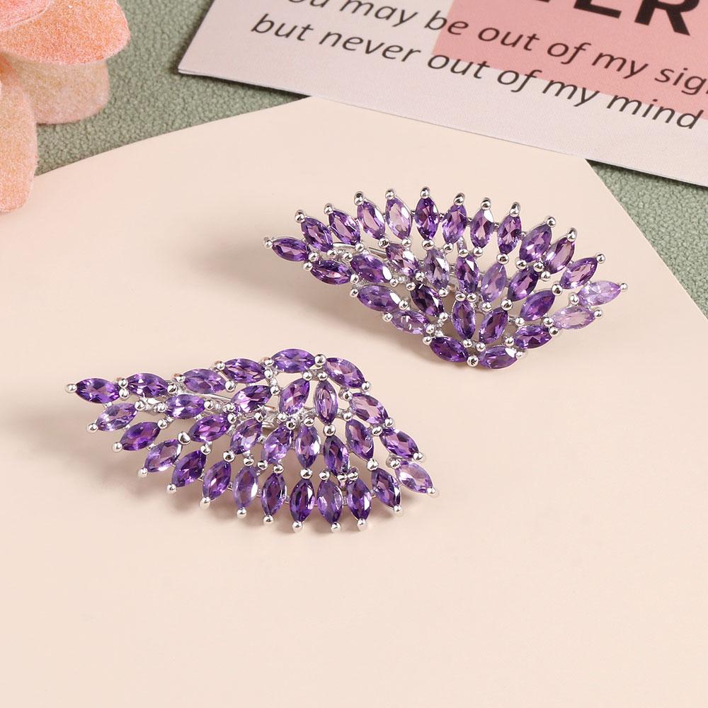 Серьги из стерлингового серебра 925 пробы с тонкой застежкой, натуральный аметист, драгоценные камни, дизайн крыла для модных девушек и женщин, хороший подарок