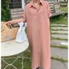 Fashion New Loose Women Shirt Dress Casual Short Sleeve Single Breasted Summer Dresses Female Lapel Solid Office Lady Elegant Long Dress 1308