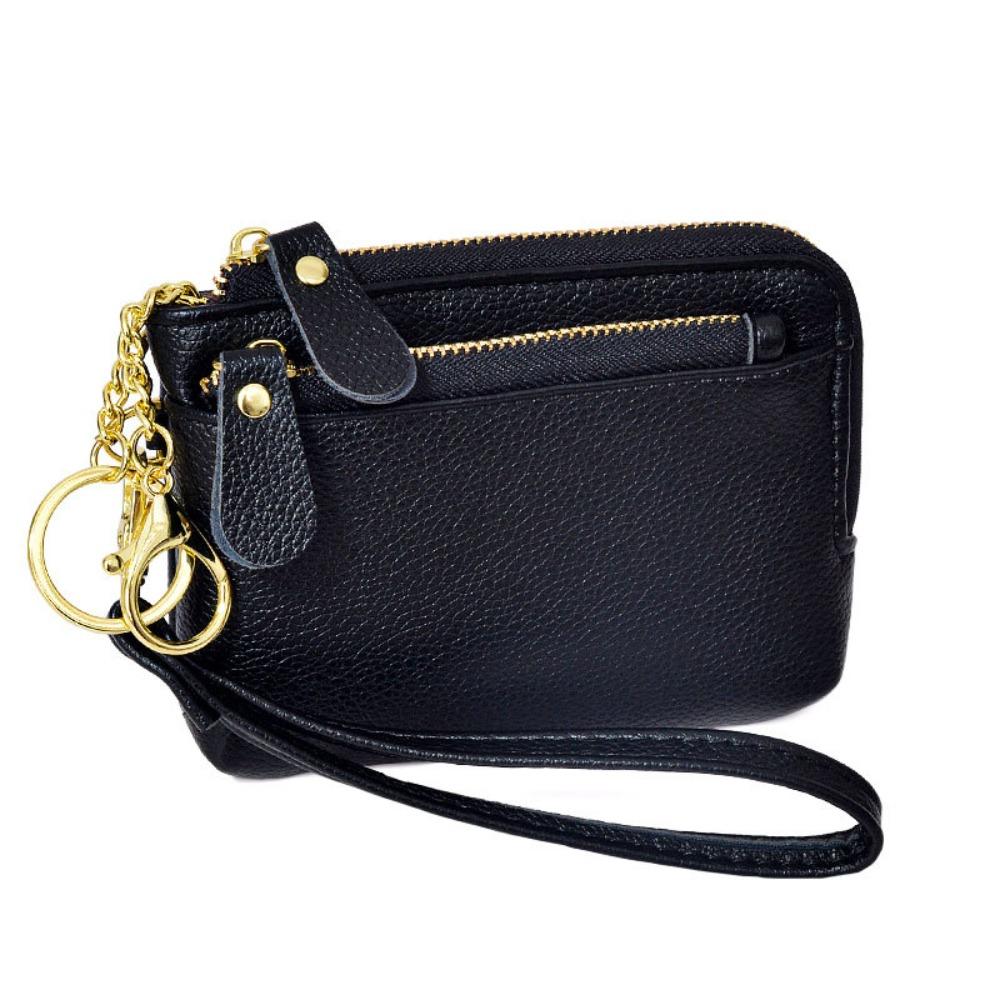 Multi Card Slots Small Cowhide Wallets Zipper Pu Coin Purse Elegant Lipstick Storage Bag Daily
