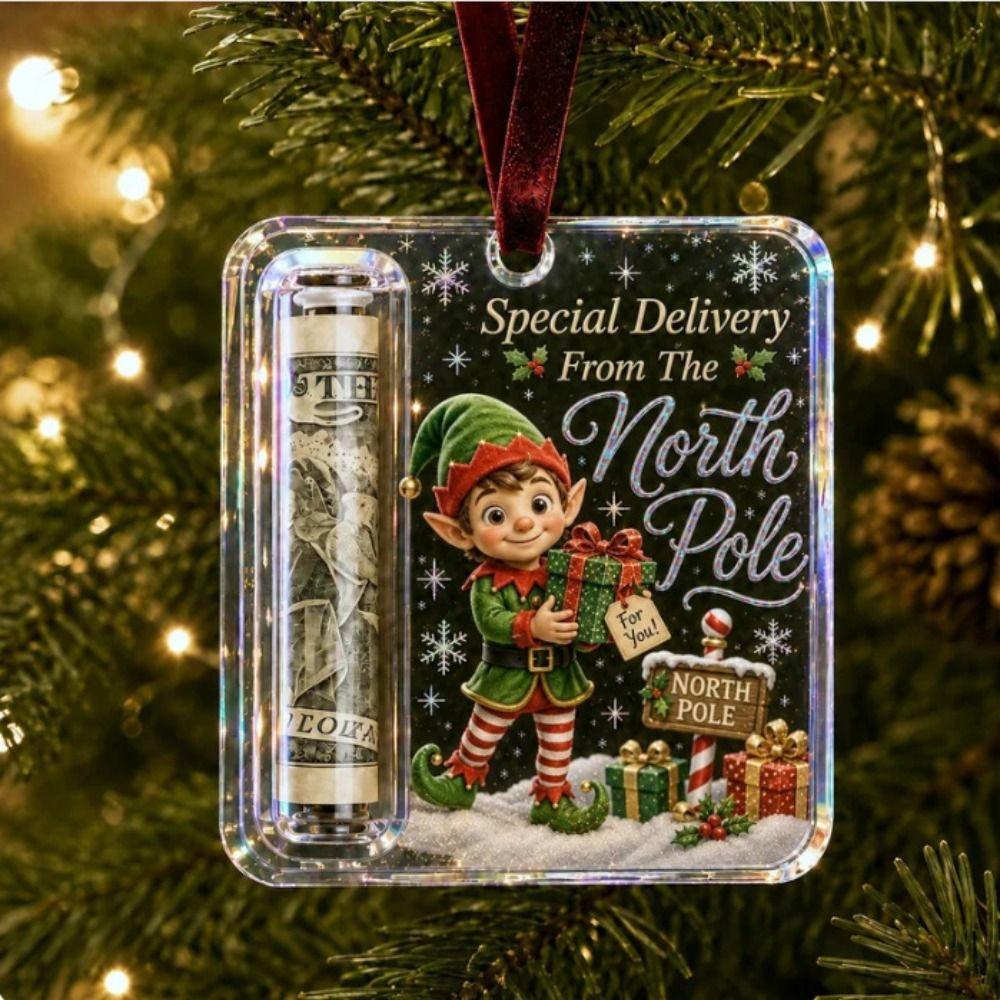 Hanging Christmas Cash Gift Ornament Acrylic Treat Holder Ornament Cash Gift Box for Holiday Decor