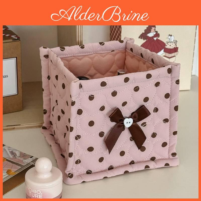 Large Polka Dot Quilt Storage Cube With Butterfly Bow Pattern For Bedroom And Office Use