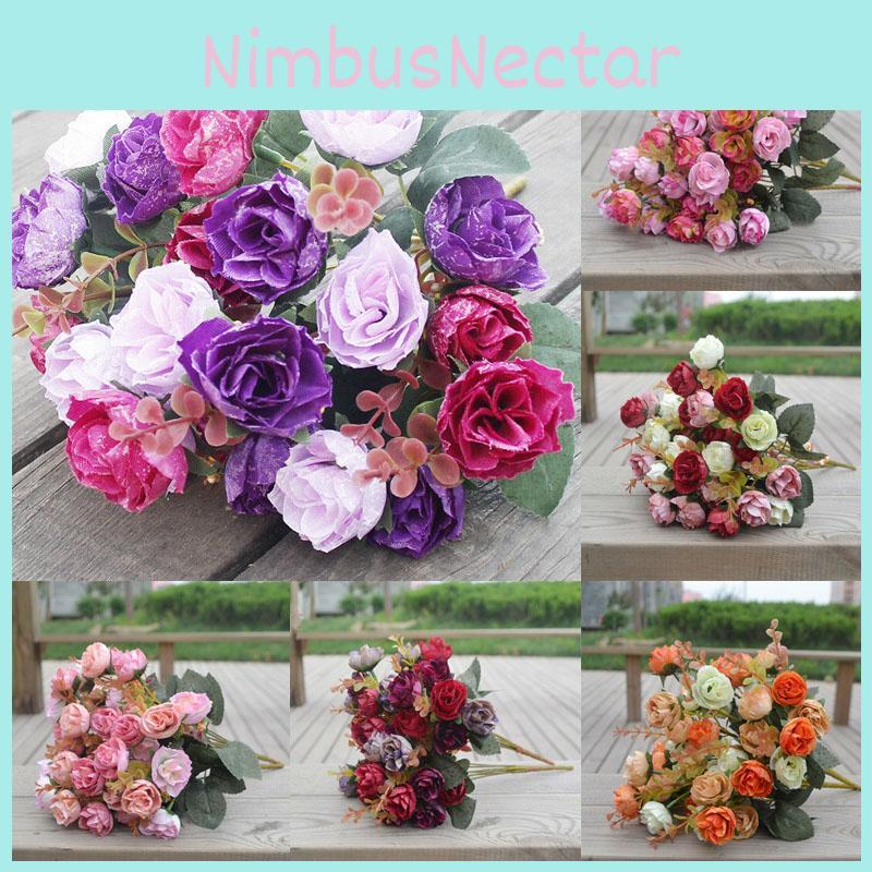 Vibrant 21 Heads Artificial Silk Flowers Rose Bunch Bouquet For Timeless Wedding Arrangements