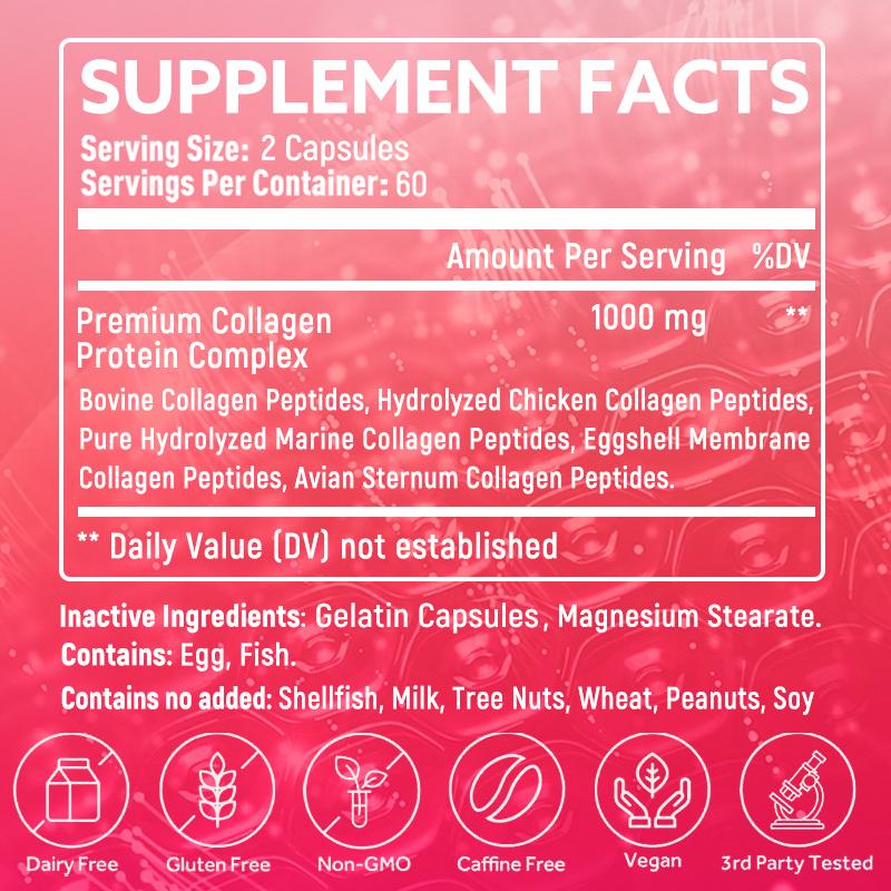 Bcuelov Premium Collagen Protein Complex, 120 Softgels Per Bottle, Gluten-Free
