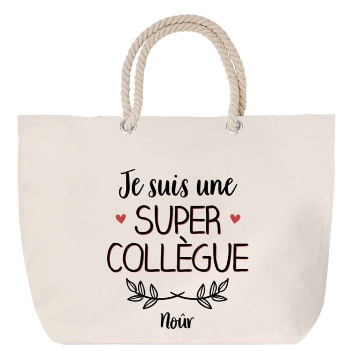 Sac de plage - PLANETEE - Une Super Collègue (personnalisable) - Grand format - Anse corde - Coton imprimé en France