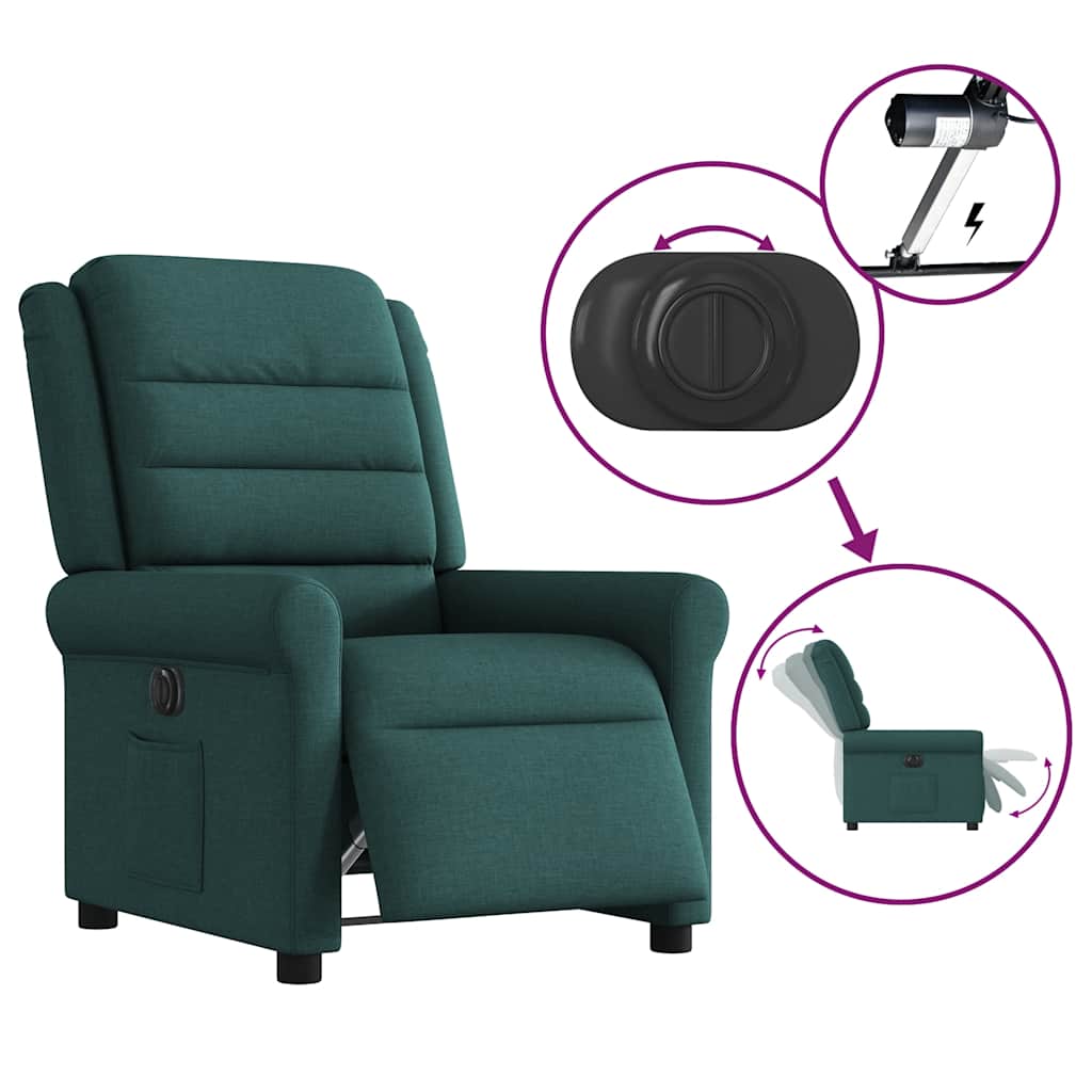 Electric Recliner Chair Dark Green Fabric