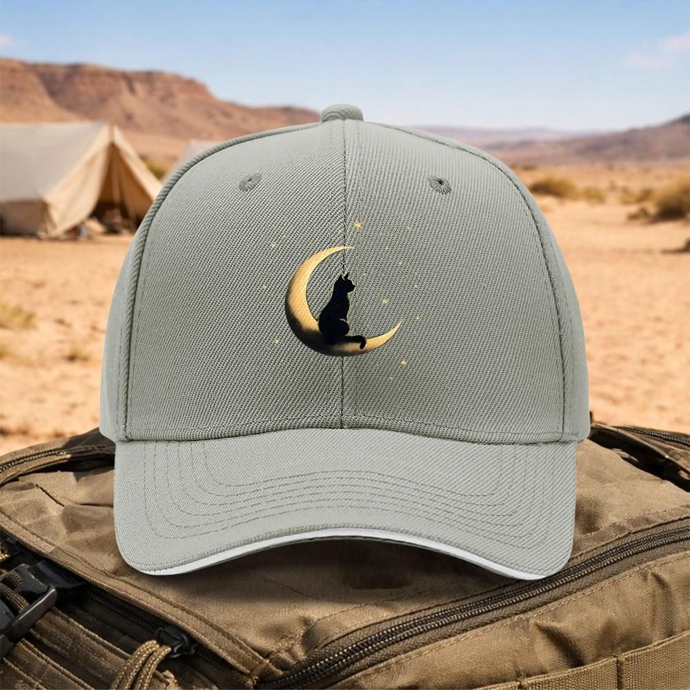 Black Cat Sitting On Moon With Stars Baseball Cap Unisex Adjustable Outdoor Curved Brim Hat