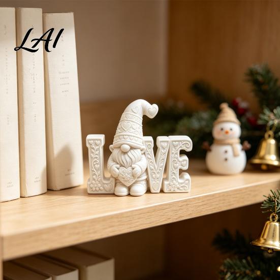 3D Printed Romantic Tabletop Statues Gnome Figurine with LOVE Letters Minimalist White Garden Statue for Heart Warming Presents Special Occasions