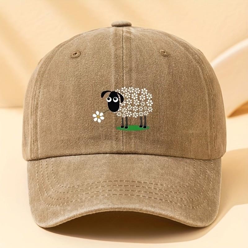 Floral Sheep Funny Graphic Baseball Cap Unisex Adult Casual Cotton Adjustable Headwear