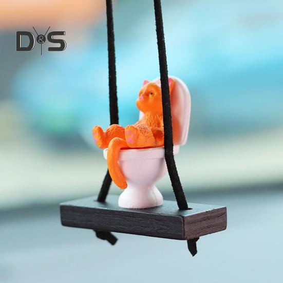 Подвеска для автомобиля в виде унитаза с изображением кота, подвесное украшение для зеркала заднего вида с шнурком, юмористические аксессуары для салона автомобиля