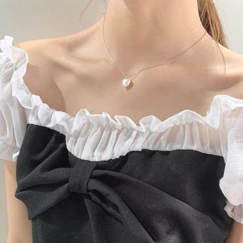 Japanese and Korean ins style simple temperament collarbone chain versatile neck chain couple gift, sweet girl love pearl necklace