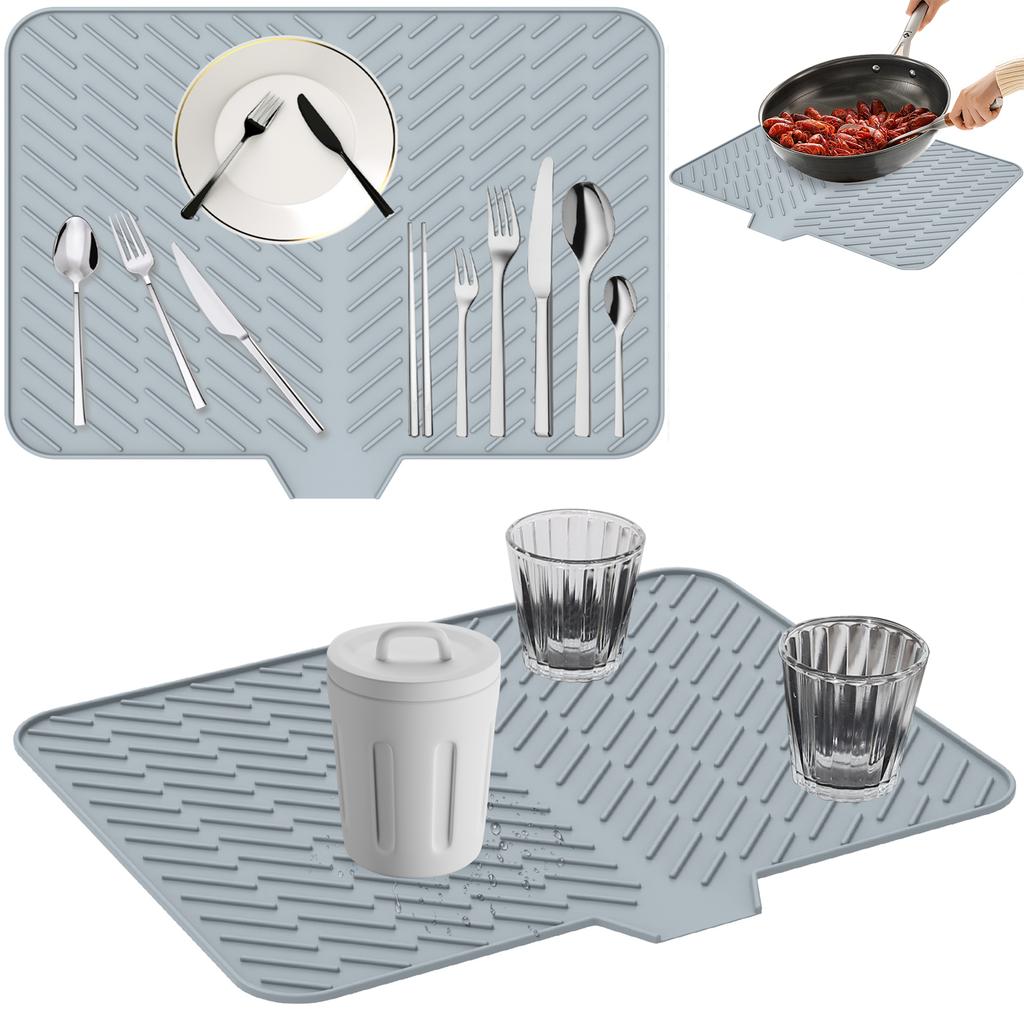 Silicone Dish Drying Mat Non Slip Drain Pad Heat Resistant Anti Scald Pot Cup Holder Flexible Waterproof Kitchen Counter Protector Reusable Table Dryi