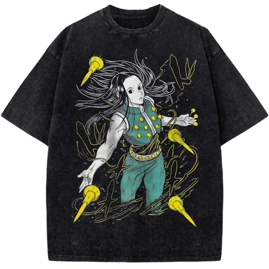 Футболка с принтом Killua Zoldyck Hunter x Hunter Аниме Одежда Мужская Хлопковые Футболки Винтажная Стирка Футболка Харадзюку Оверсайз Футболка