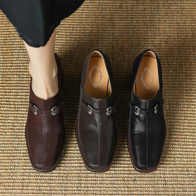 Мода Новая Осень Натуральная Кожа Женская Обувь Модная Обувь с Квадратным Носком для Женщин Лоферы на Толстом Каблуке Женские Туфли на Высоком Каблуке Zapatos Mujer