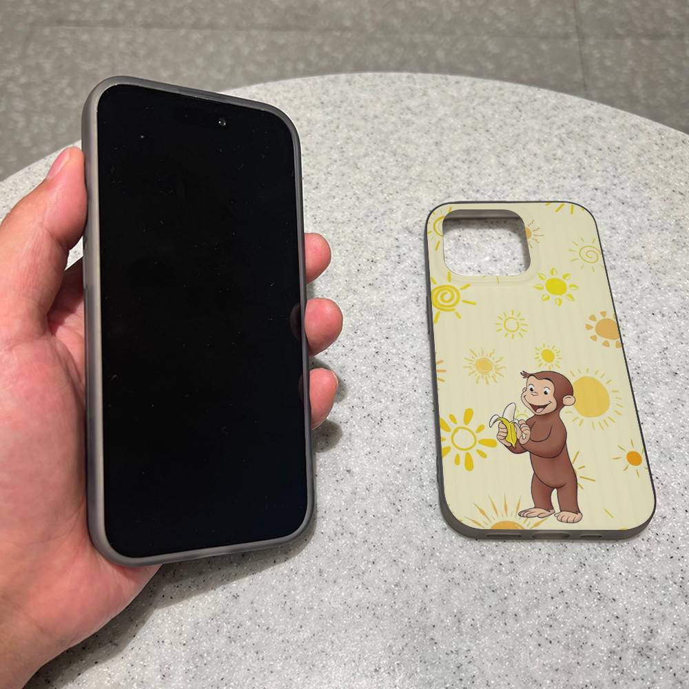 Lovely Cartoon C-Curious Georges Corrugated Stripe Phone Case For iPhone 17 16 15 14 13 12 11 Pro Max Plus Pro Shockproof Cover