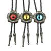 Боло-галстук для унисекс, Western Bolo Tie, винтажный кулон с цветком и глазом, веревка из искусственной кожи, регулируемый галстук-ожерелье
