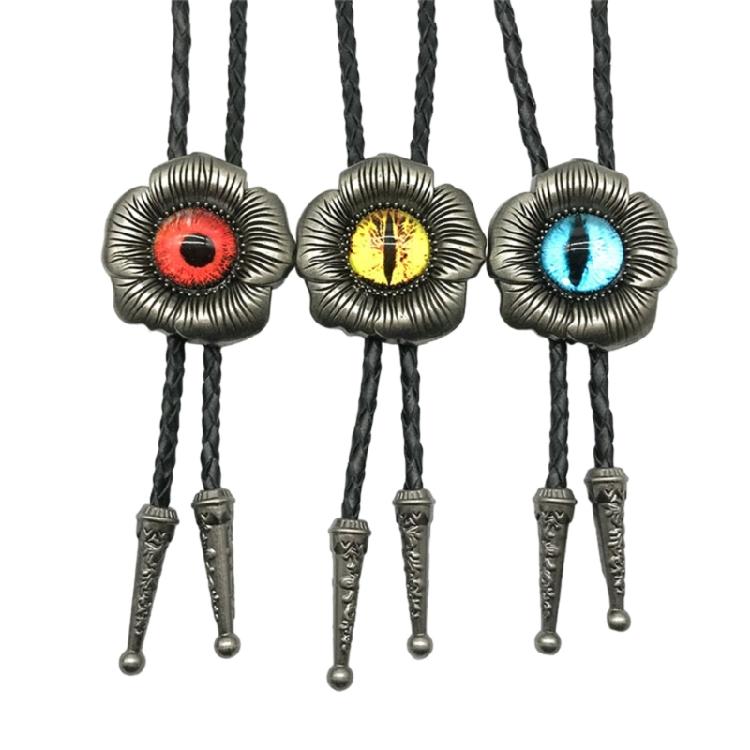 Боло-галстук для унисекс, Western Bolo Tie, винтажный кулон с цветком и глазом, веревка из искусственной кожи, регулируемый галстук-ожерелье