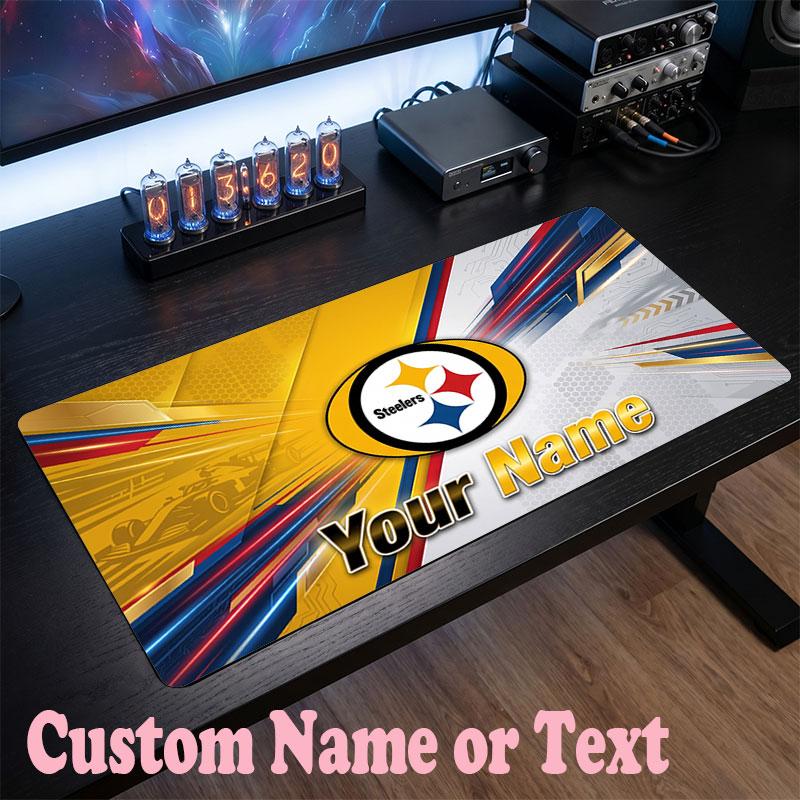Pittsburgh Steelers Customized Name Text Mouse Pad, Large Desk Mouse Mat Personalized Home Office Present