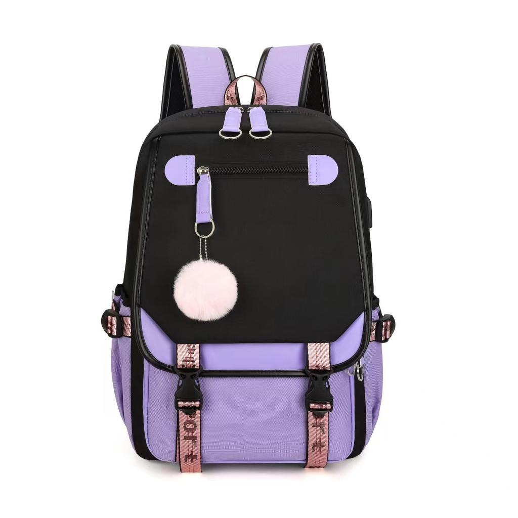 Large School Bags for Teenage Girls USB Port Canvas Schoolbag Student Book Bag Fashion Black Pink Teen School Backpack