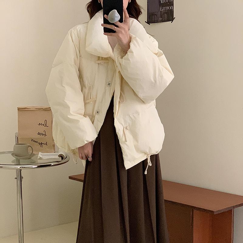 2024 new corner buckle down jacket women's Korean version loose white duck down winter small short student coat