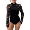 2025 Black Bodysuit for Women Turtleneck Long Sleeve One Piece Outfits Tummy Control Sexy Lace Top