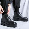 Мужские кожаные ботинки на толстой подошве. Модный минималистичный дизайн. Трендовая обувь для отдыха на свежем воздухе, офиса, вечеринок, осени и зимы.