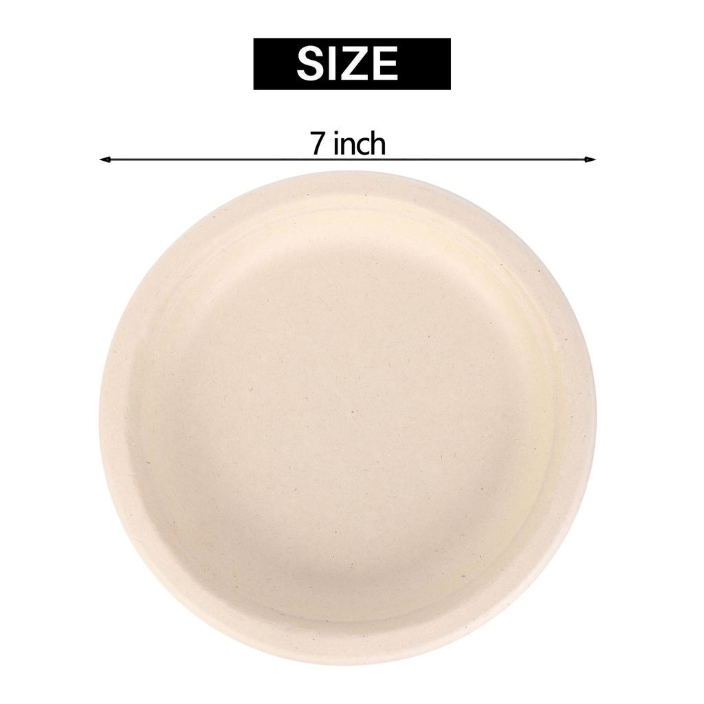 ABBY-100 Pack 7In Compostable Disposable Round Bagasse Paper Plates,Biodegradable Sugarcane Fibre