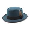 Hat Female British Retro Fashion Versatile Jazz Hat Flat Top Tweed Feather French Top Hat