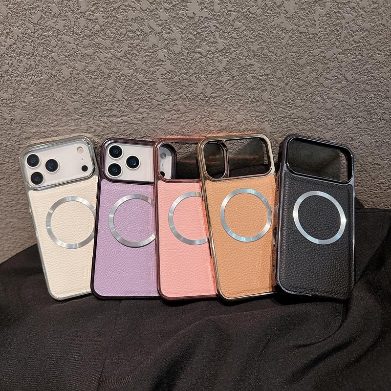 Роскошный чехол для телефона с магнитом из кожи с текстурой личи для iPhone 17Air 16 14 15 Plus 11 12 13 16 17 pro Max Ударопрочная задняя крышка