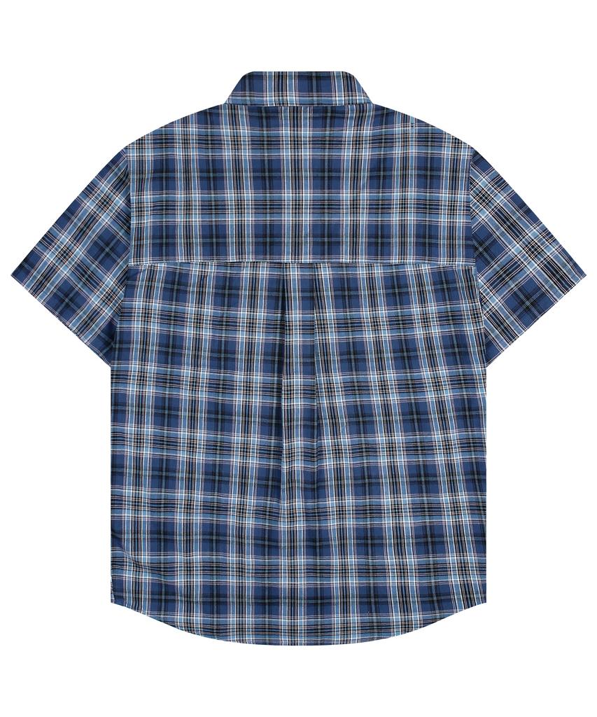 XTONZ Xts039 One Pocket Check Half Shirt (Blue)