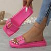 Fashion 2024 Summer Roman Metal Buckle Solid Color Flat Bottom Outdoor Leisure Beach SlippersWomen's Shoes Open Toe Women Slippers