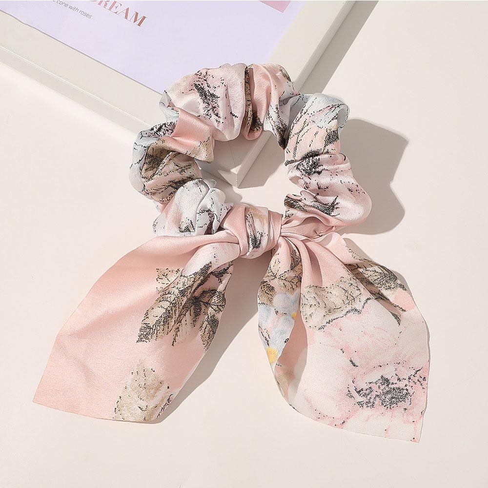 Girls Fashion Bow Print Flower Rabbit Ear Hair Bands Hair Tie Scrunchies Hair Rope Ponytail Hold