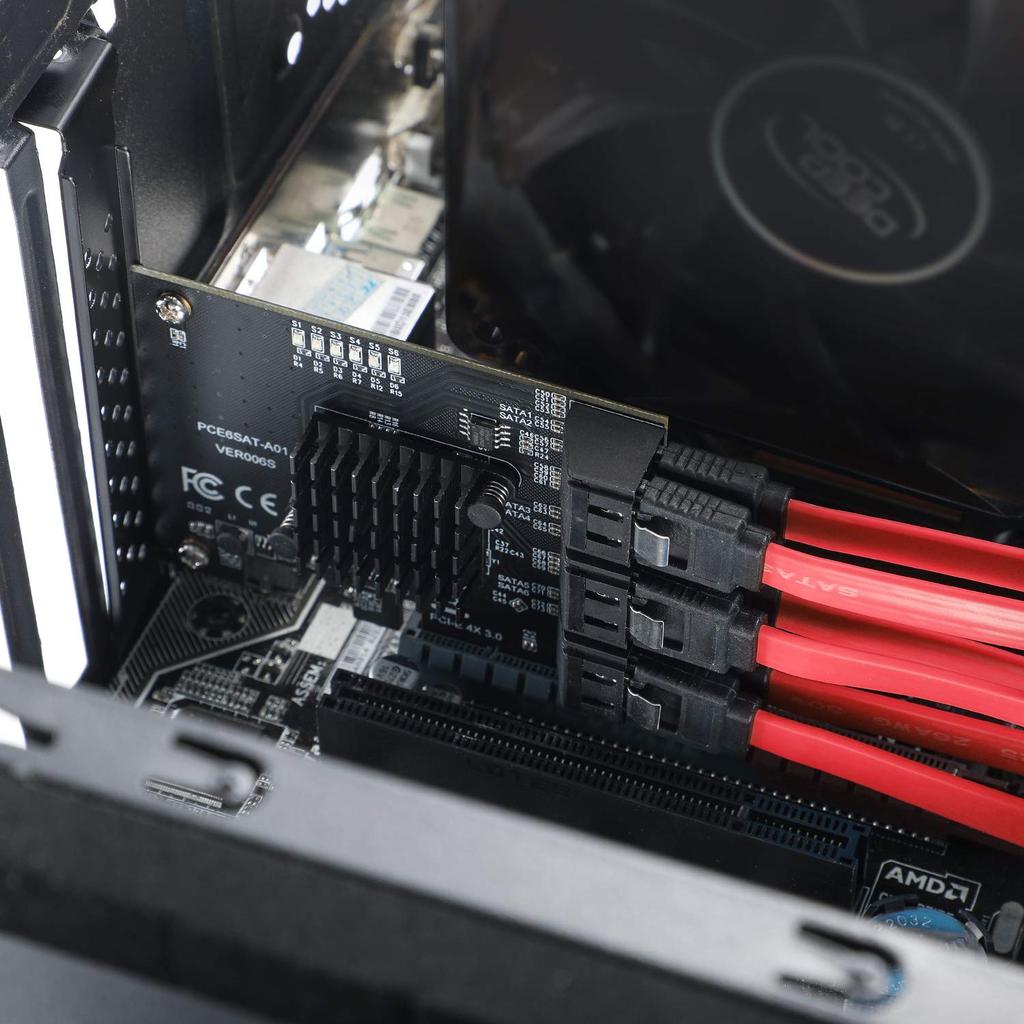 Mzhou SATA PCIe Expansion Card ASM 1166 Chipset Supports PCIe Slots Compatible with Windows and Linux Controller Card for Desktop PCs x SATA 6 Gbps