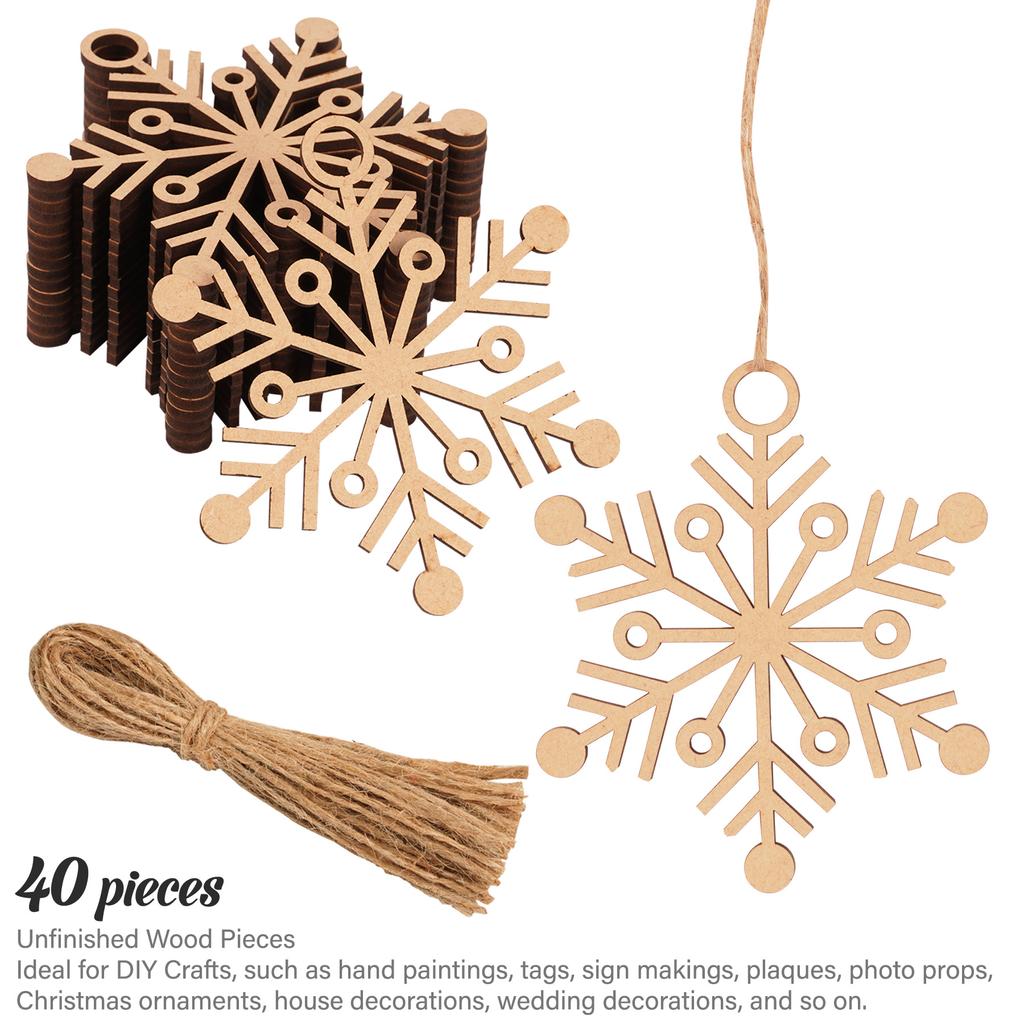 Inkdotpot 40 шт. Деревянное украшение в виде снежинок с отверстиями 3,5 дюйма, необработанные предварительно просверленные кусочки натурального дерева для поделок