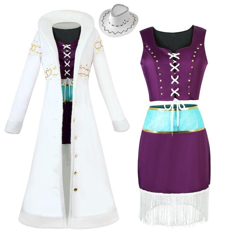 One Piece Robin Cosplay Outfit with Fur Collar Jacket, Nico Robin Cosplay Costume, Anime Style