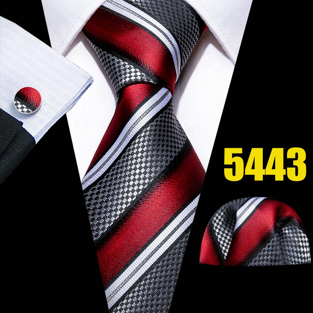 Barry.Wang Classic Tie for Men Woven Silk Striped Neckties Handkerchief Set Cufflinks Formal Casual