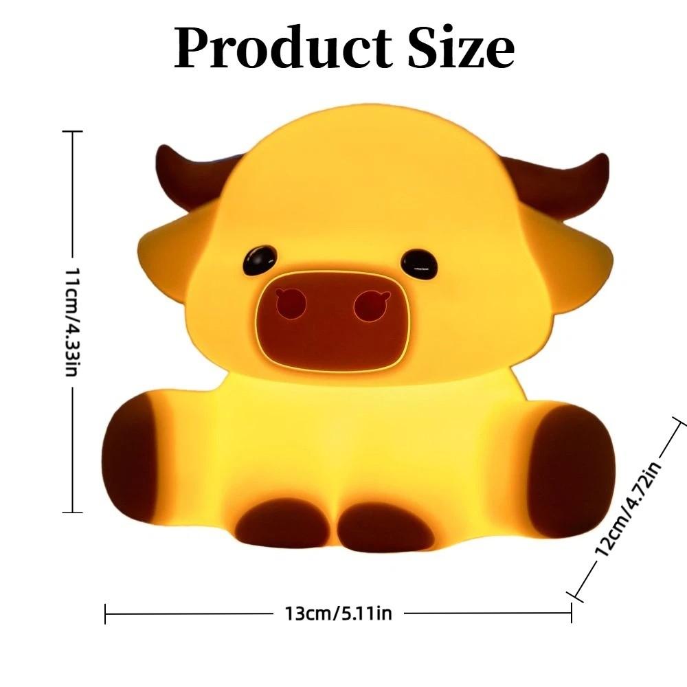 Dimmable Highland Cow Night Light Soft Glow Touch Sensor Squishy Silicone Lamp Rechargeable 3rd Gear Animal Lamp Nursery Bedroom