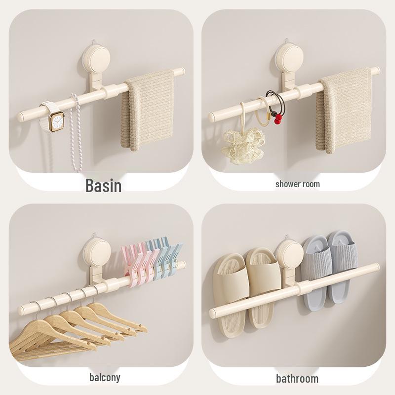 No-Drill Bathroom Towel Rack with Suction Cup - Towel Bar & Storage Shelf