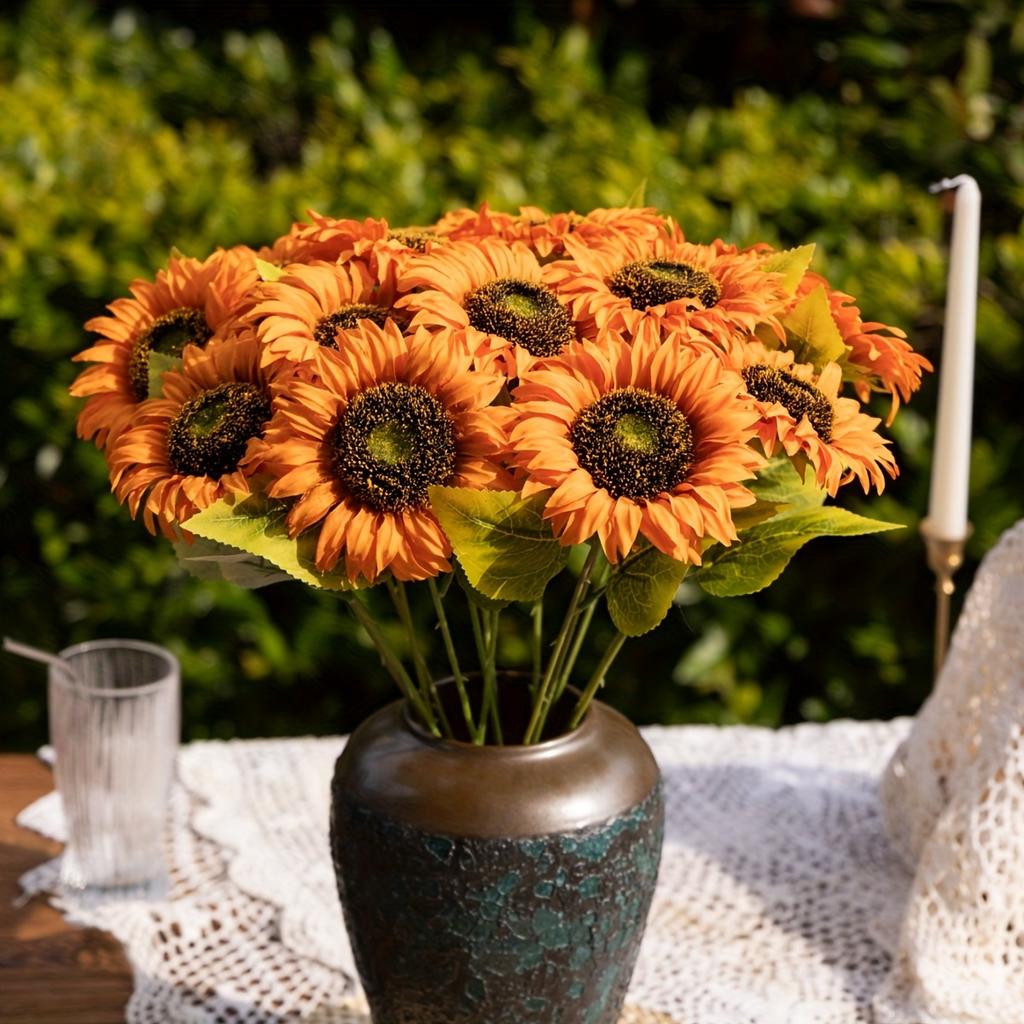 9 шт. искусственных подсолнухов в винтажном стиле - реалистичные искусственные цветы с длинными стеблями для дома, свадьбы, сада, декора вечеринок на открытом воздухе - шелковые цветы оптом