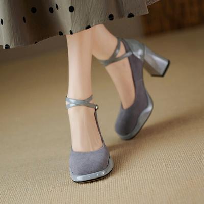 Модные весенние женские туфли-лодочки из овчины, замшевые туфли для женщин, туфли на массивном каблуке с круглым носком, туфли на супервысоком каблуке Мэри Джейн, туфли на платформе