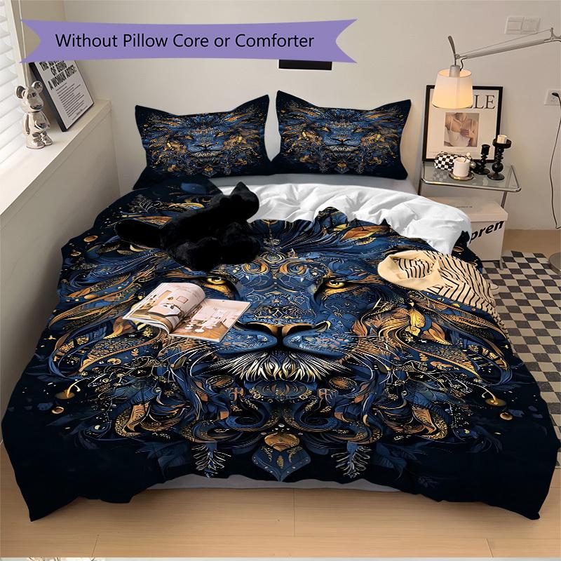 3pcs Lion Mandala Art Duvet Cover Set, Soft Comfortable Duvet Cover,Guest Room (1*Duvet Cover + 2*Pillowcase, Without Core) yy251104145