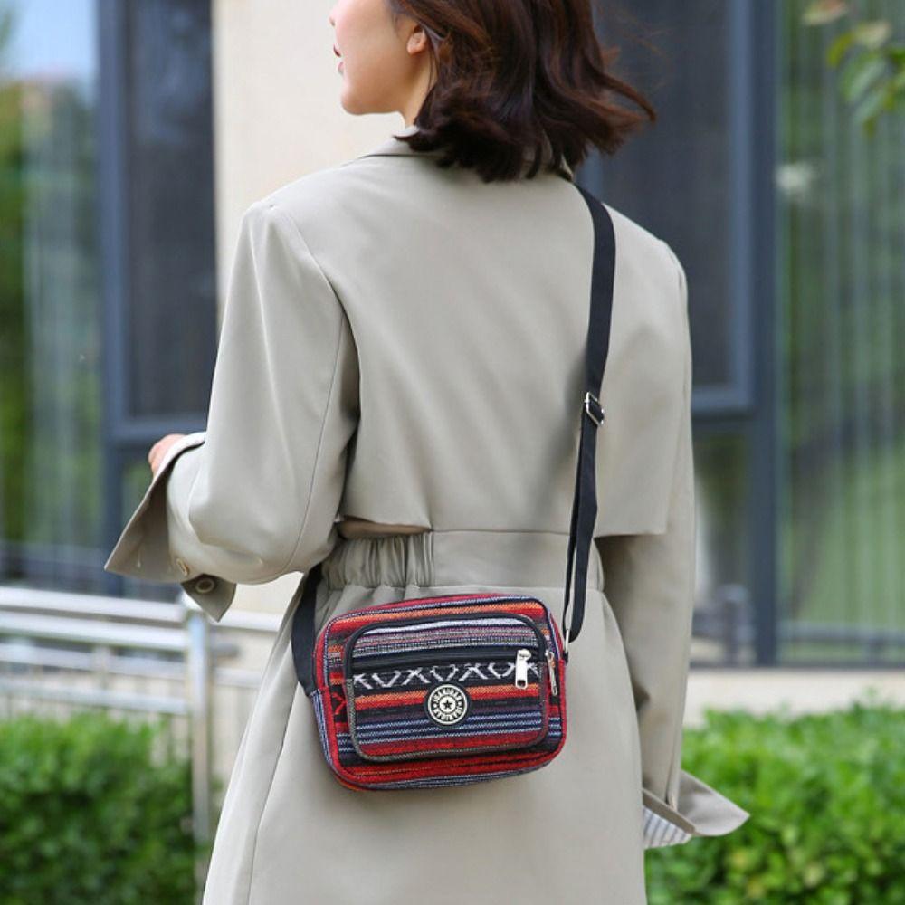 Многослойная сумка через плечо в стиле бохо с вышивкой, сумка-оксфорд, простая полосатая сумка через плечо для девочек