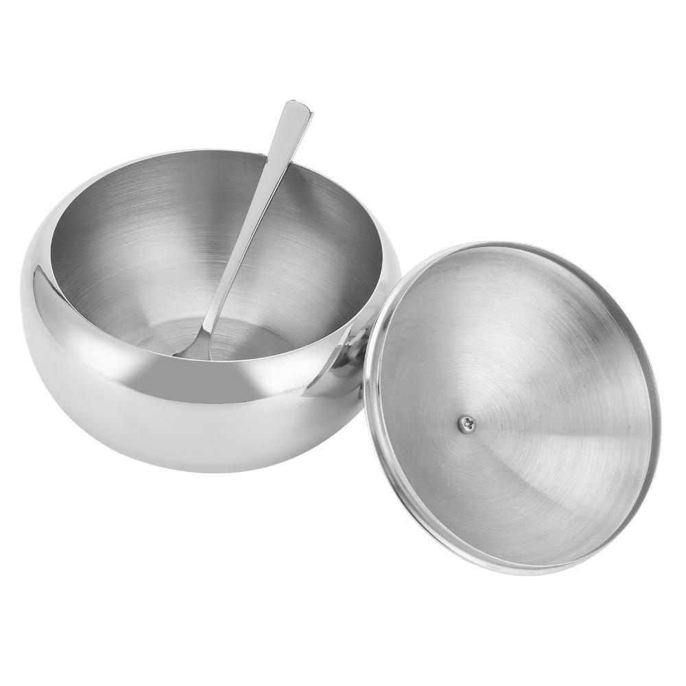 304 Stainless Steel Sugar Bowl with Lid and Spoon Spice Jar Storage Jar  Restaurant