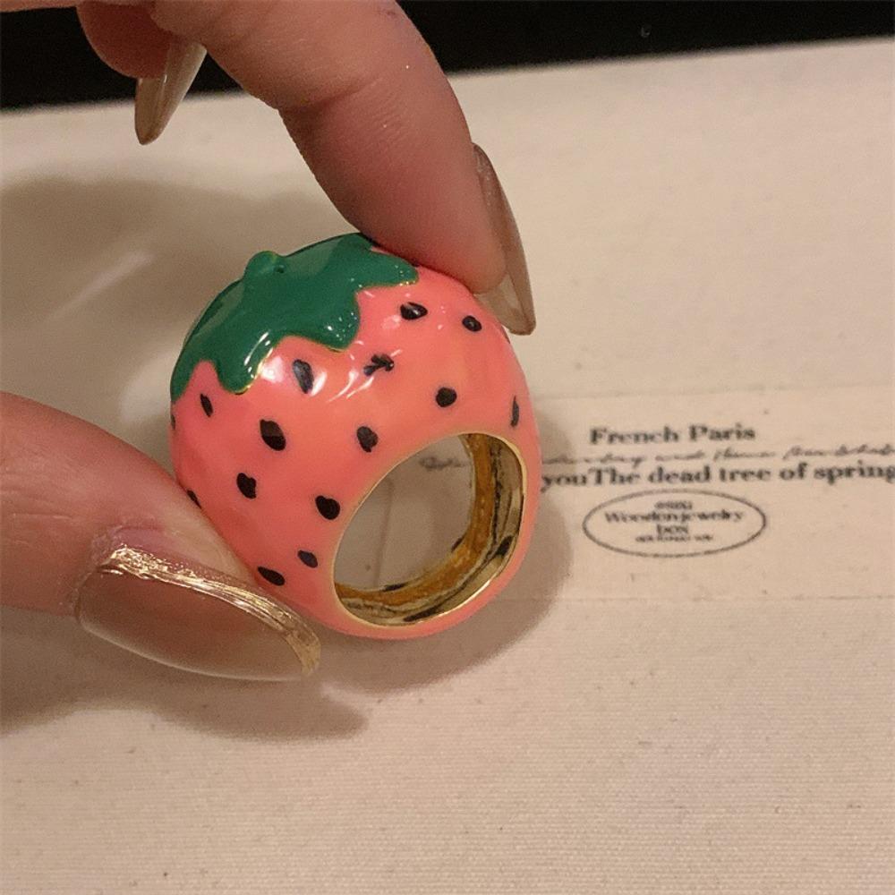 Cherry Drip Oil Ring Lemon Fruit Enamel Ring Personality Painting Ring Women
