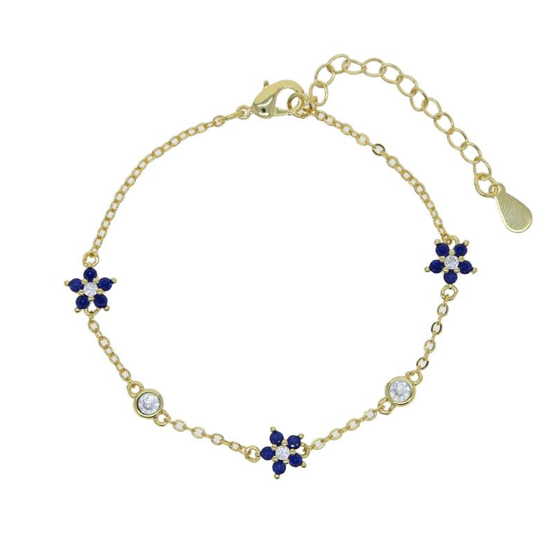 Gold Plated Cubic Zirconia Flower Charm Link Chain Bracelet Delicate Fashion Jewelry for Women Gift