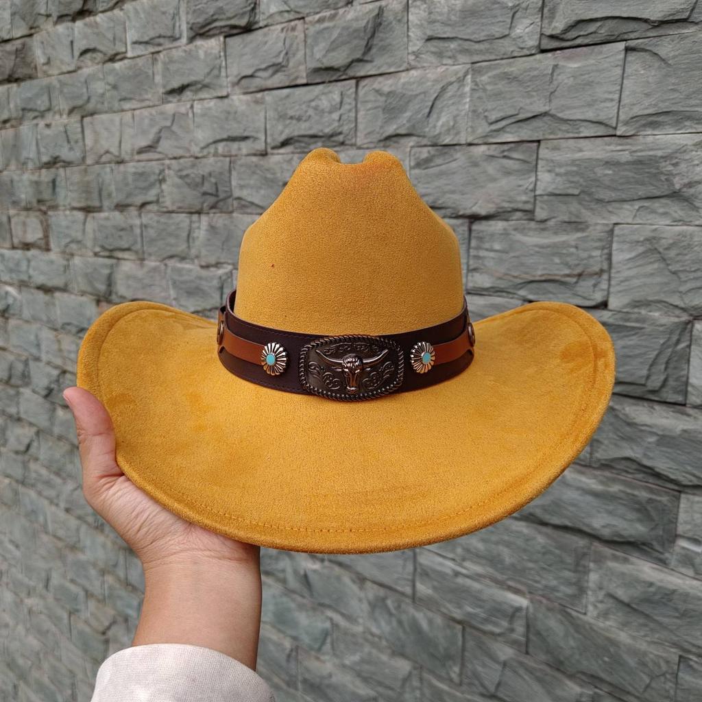 Замшевая шляпа Fedora Ковбойские шляпы в стиле вестерн Замшевая ковбойская шляпа в стиле вестерн Мужская и женская ковбойская шляпа с большими полями с каплевидным верхом