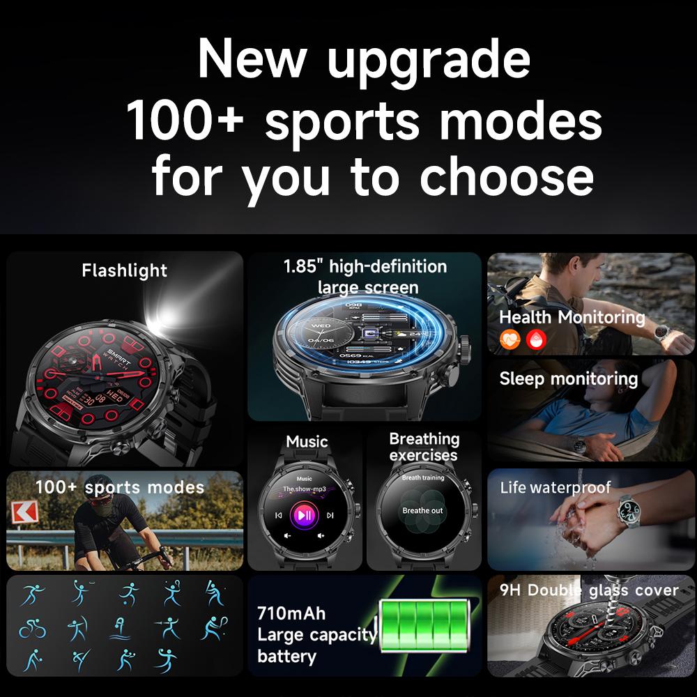 SACOSDING 1,85-дюймовые ультра HD умные часы с фонариком Bluetooth Call 710 мАч большой аккумулятор спортивный фитнес-трекер умные часы для Huawei Xiaomi