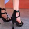 2025 Summer New Temperament Square Head Sequined High-heeled Roman Sandals Women's Versatile Platform Open-toed Stiletto High Heels