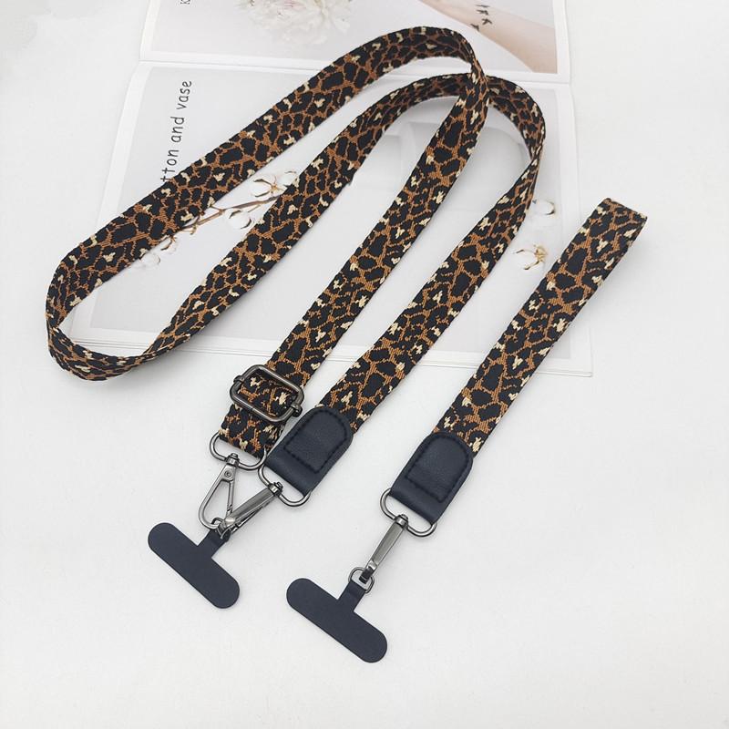 Women's Leopard Print Neck Mobile Phone Shoulder Strap Long Hook Key Lanyard Bag Accessories Mobile Phone Case Universal Lanyard