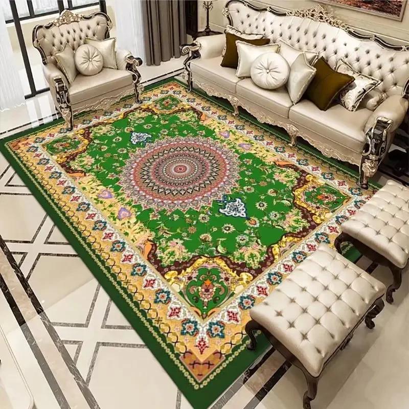 Luxury Persian Retro Carpets for Living Room Green Decoration Large Area Rugs for Bedroom Big Size Soft Customizable Floor Mats